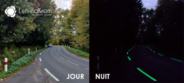 ©LuminoKrom®, marquage photoluminescent des bandes de rives – Virages dangereux RD29 Saint-Pandelon (40)