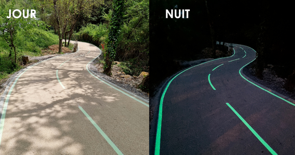 Photo jour et nuit marquage routier photoluminescent