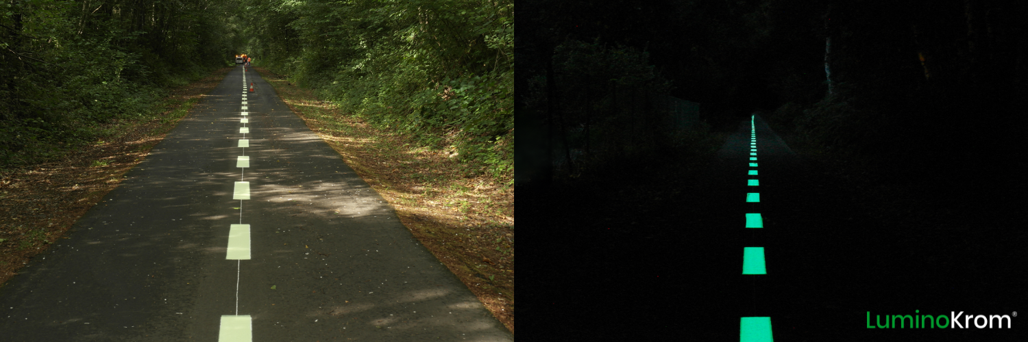 Avant-après le marquage LuminoKrom sur la piste de Namur en Belgique
