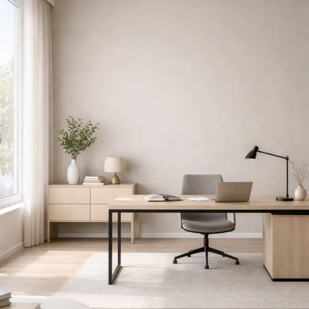 Idée décoration intérieur peinture murale bureau grège